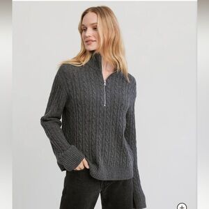 Jenni Kayne cable nell half zip sweater in charcoal